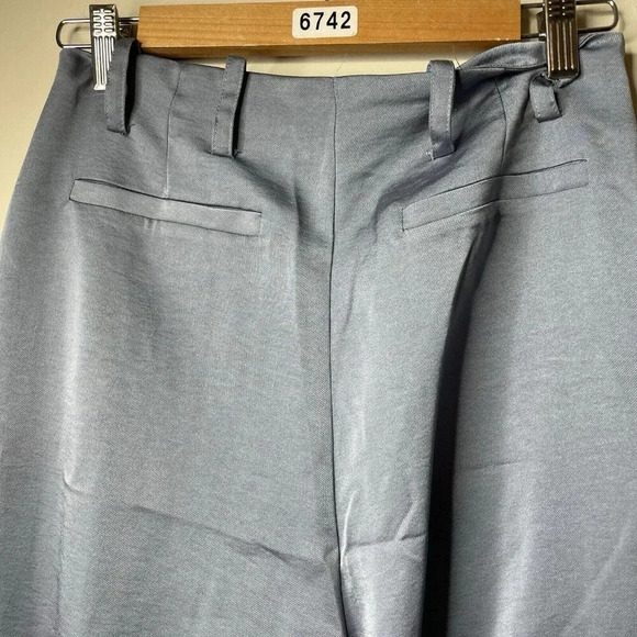 Shimmery NSR Pants Women's Size Small SILK SATIN Wide Leg HIGH-RISE PLEATED Blue - Picture 5 of 11